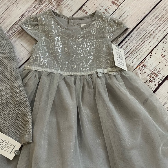 NEW! Carters Infant Toddler Girl Sparkly Dress With Cardigan - Picture 2 of 5